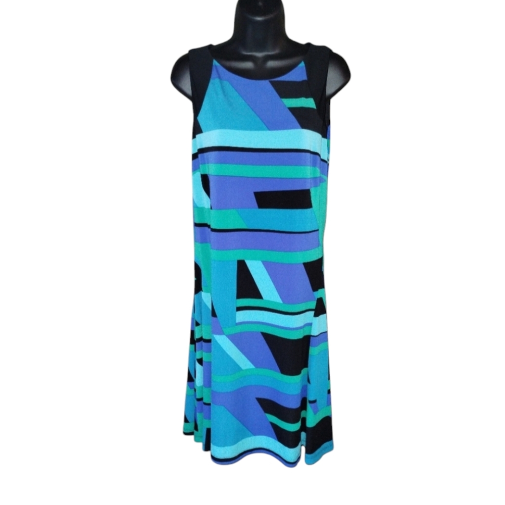 American Living sleeveless geometric blue and turquoise dress
